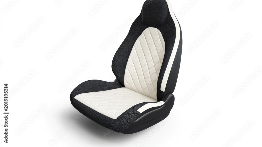 Fototapeta premium Black, white car seat with quilted pattern, isolated