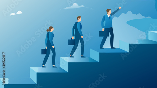 business people climbing stairs vector illustration blue tones