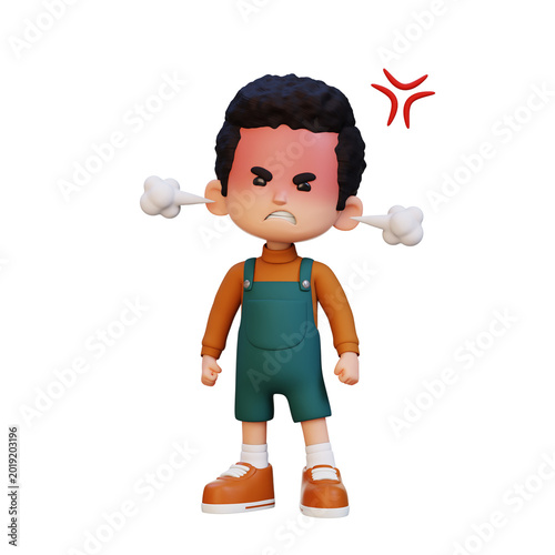 Картината върху платно 3D Child Boy showing anger expression emotional reaction and frustration concept