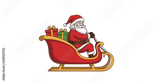 Santa claus in sleigh with gifts on white background illustration