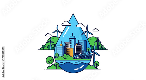 Eco friendly city with renewable energy sources.