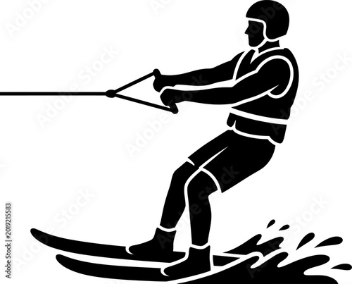 Fotografi Man water skiing on a lake with a rope  recreational activity