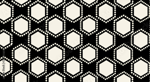 Geometric Pattern, Black and White Hexagon Seamless Texture, Beige Honeycomb Design, Monochrome Mosaic Background
