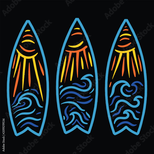 Surfing Set Monoline Design outline ocean wave symbol Graphic Vector