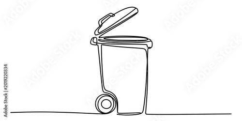 Quadro su tela Continuous single line drawing of an open wheelie bin trash can for waste manage