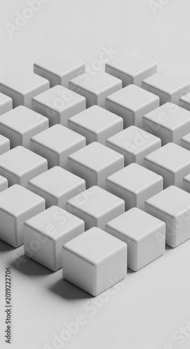 Geometric cubes, white blocks, 3D shapes, minimalist background