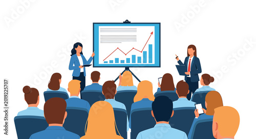 Professional business presentation showing growth chart to audience