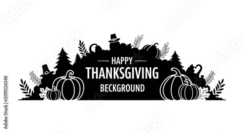 Thanksgiving Holiday Silhouette Background with Pumpkins and Leaves