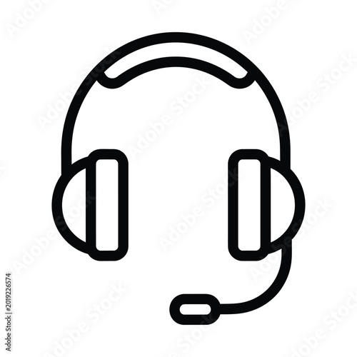 Minimalist headset line icon, customer support headphones with microphone, call center communication vector symbol