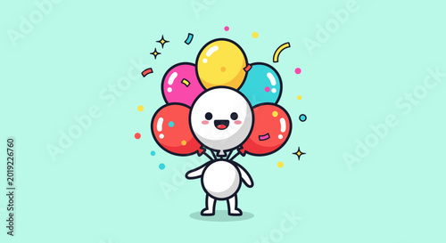 Adorable panda character holding colorful balloons.