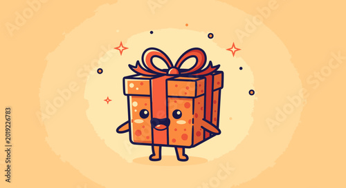 Animated Gift Box Character with Bow Celebrating.