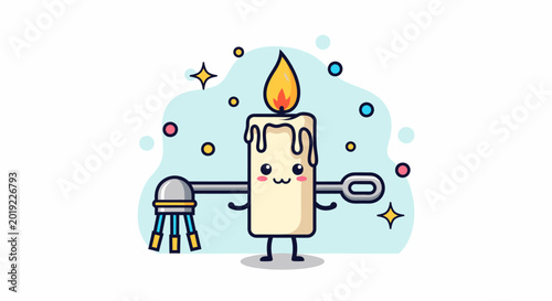 Animated Candle Character With Flame And Cute Cartoon Design.
