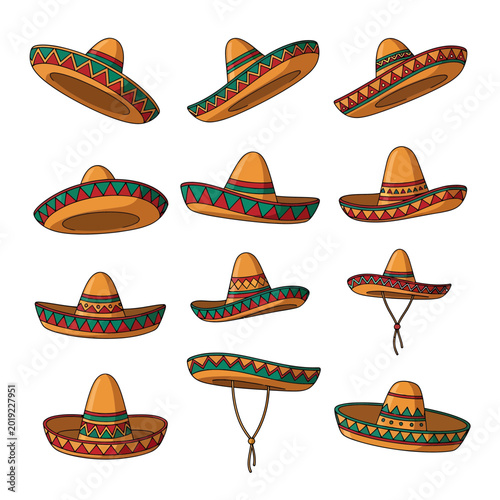Traditional Mexican Sombreros with Decorative Patterns Collection