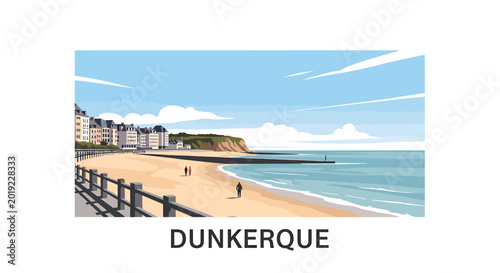 Coastal scenery of Dunkerque with sandy beach and sea view