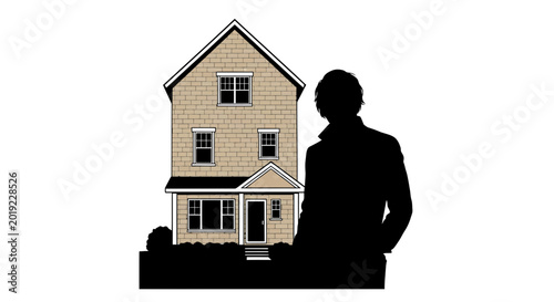 Man Looking at Suburban House Silhouette Real Estate Concept