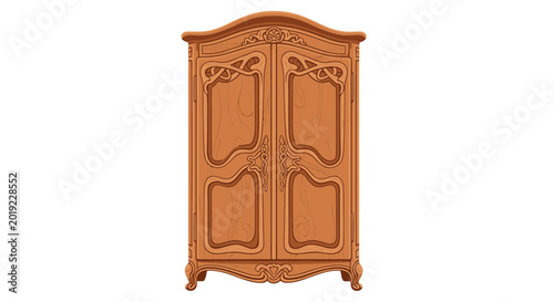 Vintage Art Nouveau wooden wardrobe with ornate carvings