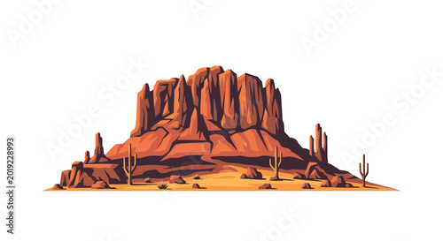 Red Rock Mesa and Saguaro Cactus in Desert Landscape