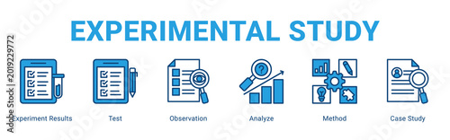 Bild auf Leinwand Experimental Study web banner icon concept,  with Experiment Results, Test, Observation, Analyze, Method, Case Study