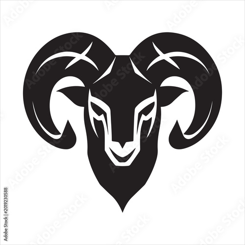Tableau sur toile Head of ram goat with horns black abstract logo.
