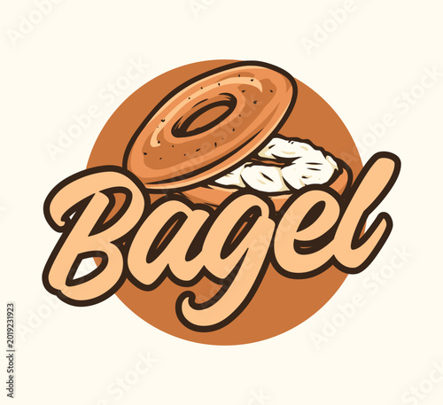 Retro Bagel with Cream Cheese Bakery Logo Vector Illustration