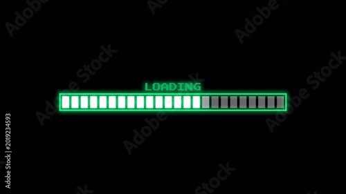 Sci-Fi Green Pixel Loading Interface Animation with Digital Progress Indicator. Alpha Channel. 4K Motion Graphic