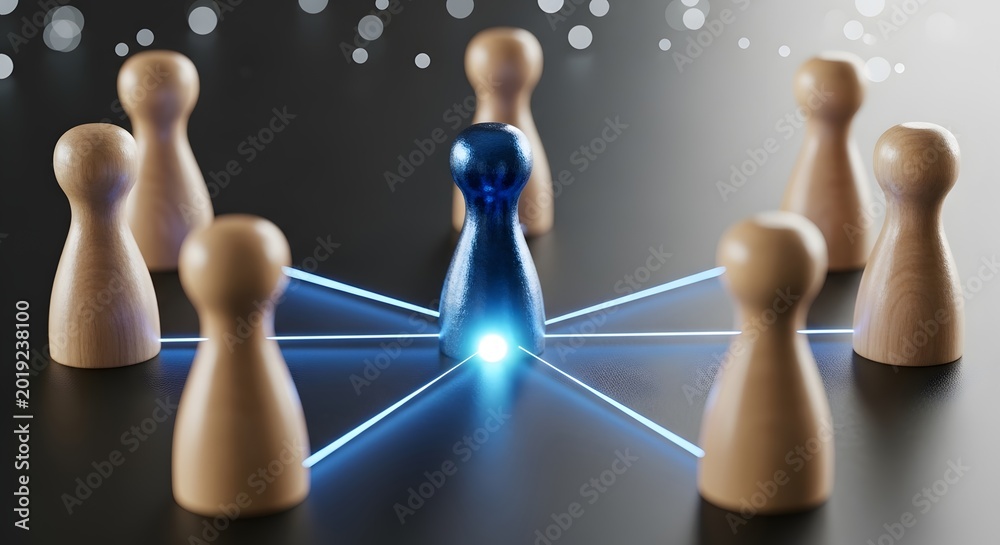 Obraz premium Business Leadership and Networking Concept with Blue Pawn