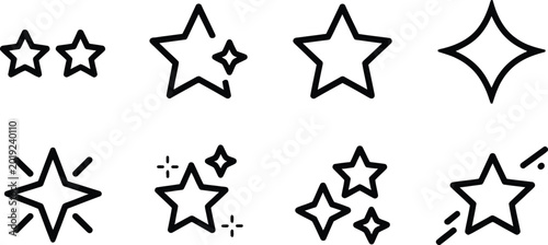Quadro em tela Collection of simple outlined star symbols conveying notions of sparkle, rating,