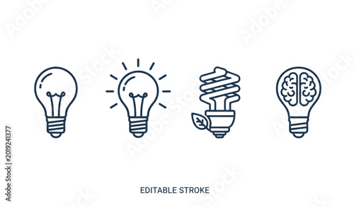 Bild auf Leinwand Simple flat light bulb icon collection creativity and innovation vector illustra