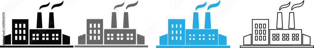 Naklejka premium Diverse industrial factory building vector illustration collection for modern design use.