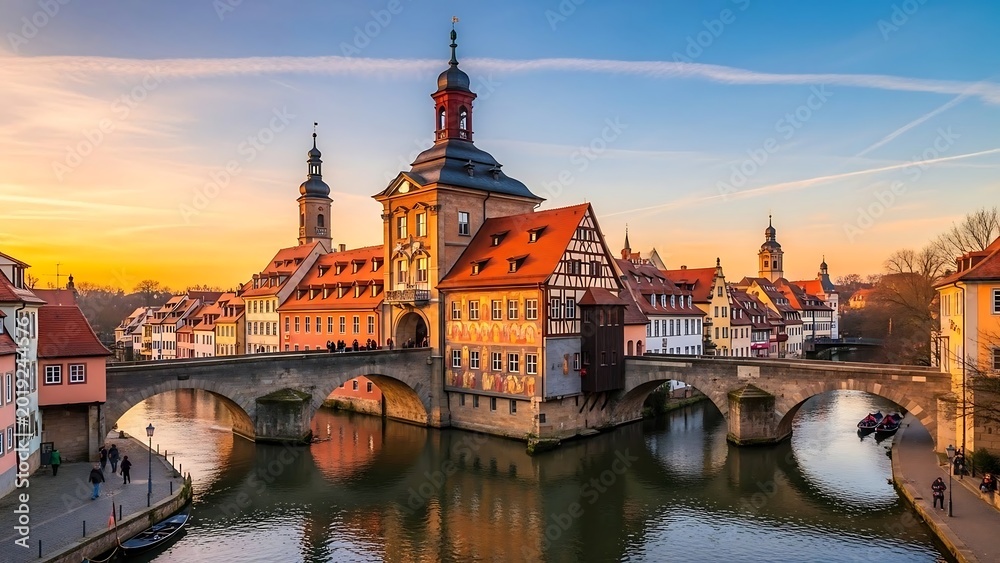 Fototapeta premium Historic Old Town Bridge River Cityscape.