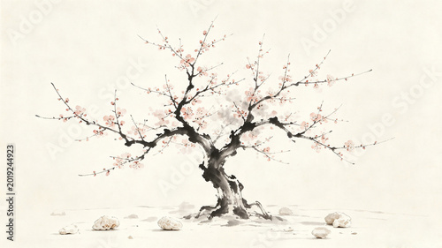 Chinese Feng Shui Ink Plum Blossom Background