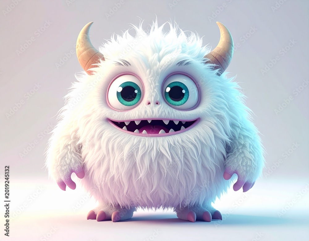 Fototapeta premium Whimsical furry character with tiny teeth and charming expression.