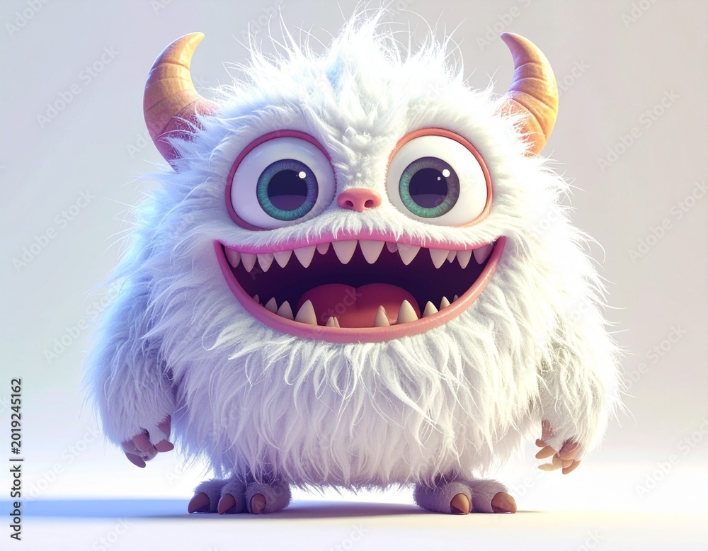Fototapeta premium Whimsical furry character with tiny teeth and charming expression.