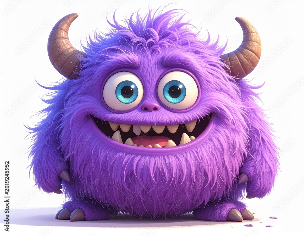 Fototapeta premium Whimsical furry character with tiny teeth and charming expression.