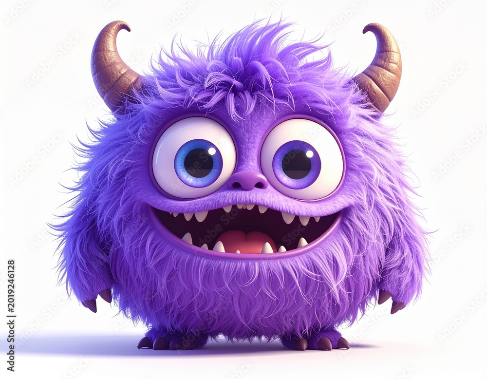 Naklejka premium Whimsical furry character with tiny teeth and charming expression.