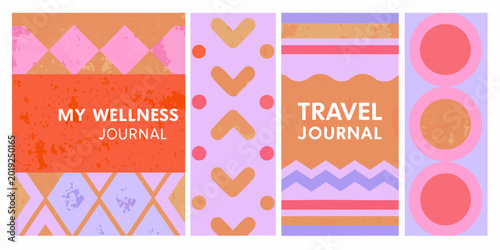 Tableau sur toile Wellness and travel journal covers abstract geometric patterns in pastel colors
