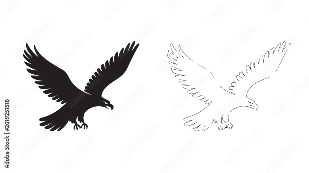 Fototapeta premium Eagle Flight Vector - Minimalist Flying Bird Silhouettes for Freedom, Leadership, and Wildlife Power Concepts