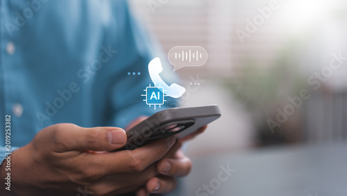 AI Voice Assistant Calling Interface on Smartphone Mobile Communication Technology with Virtual Support Chatbot Automated Phone Service and Smart Digital Interaction