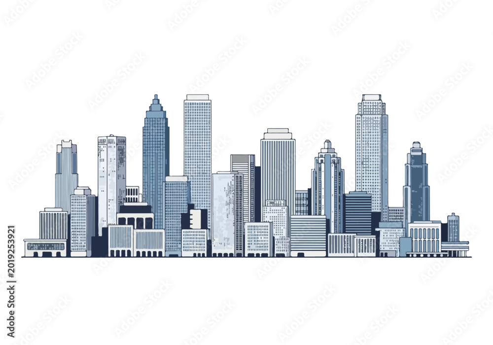 Fototapeta premium Modern city skyline with sleek skyscrapers and high-rise buildings in a metropolitan area