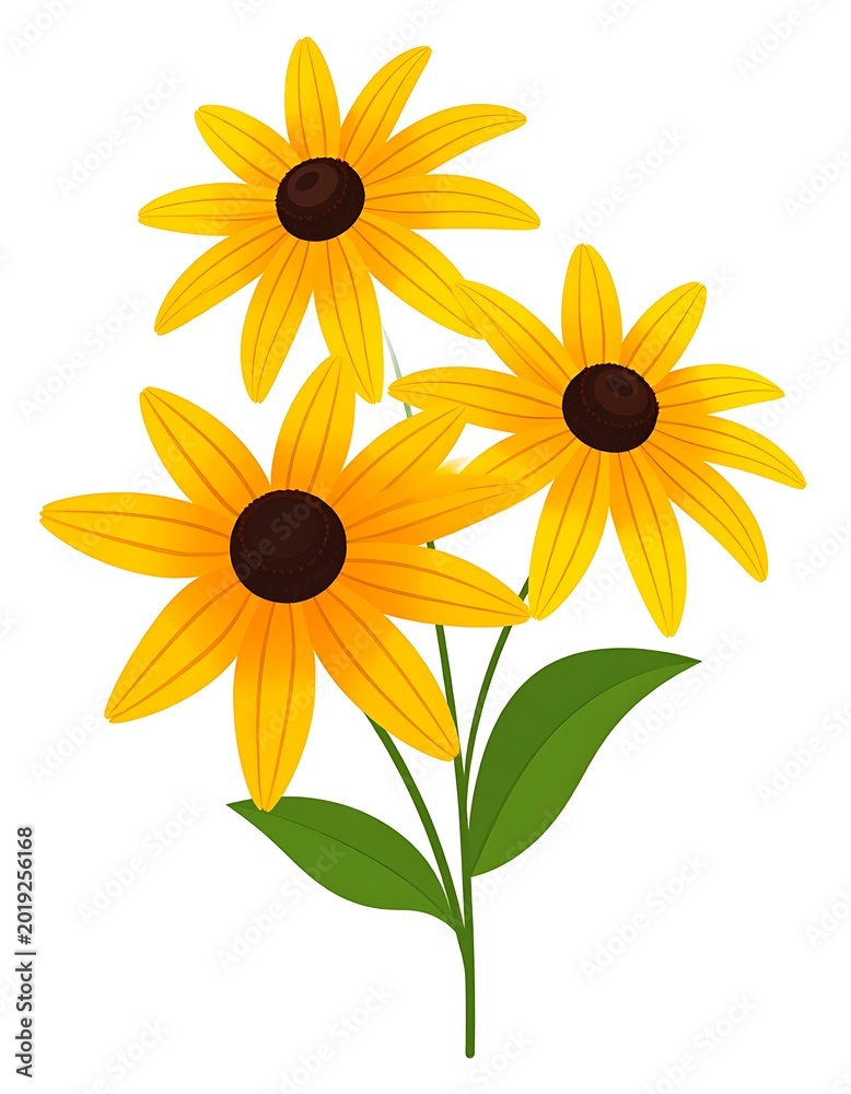 Obraz premium Three Yellow Flowers on Green Stem.