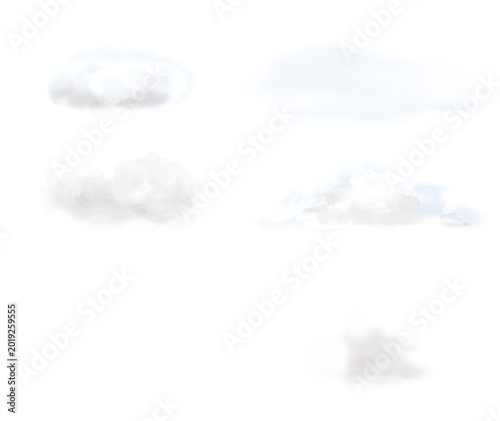 淡くにじむ手描き雲。やさしい水彩背景イラスト素材セット