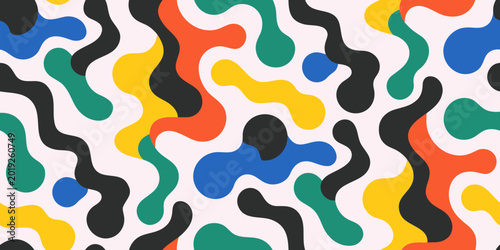 Colorful abstract blob shapes pattern with interlocking organic forms on a light background high quality