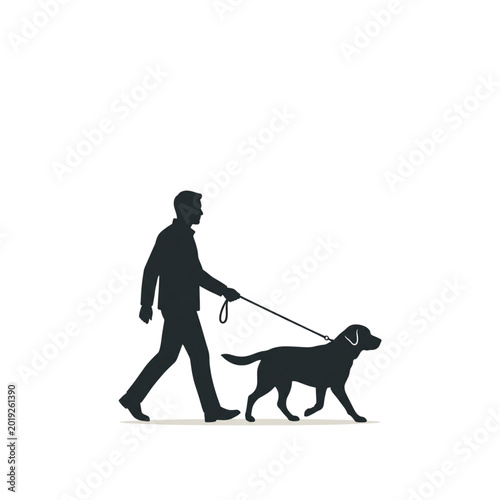 Photography Silhouette of a man walking his dog on a leash a minimalist vector illustration