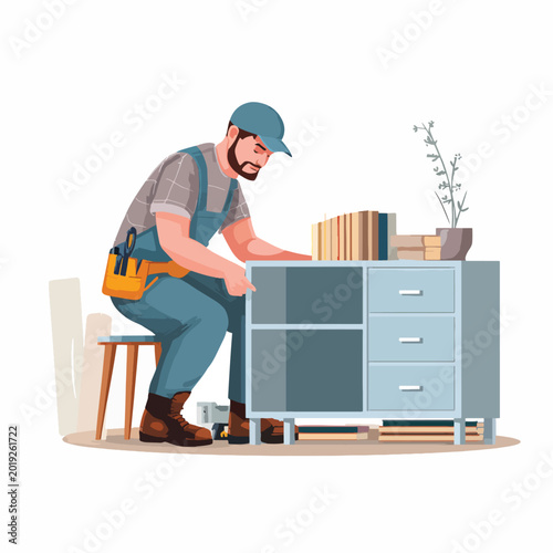 Man wearing blue overalls working.