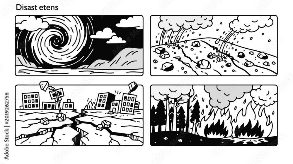 Obraz premium Disaster items and destruction scenes.
