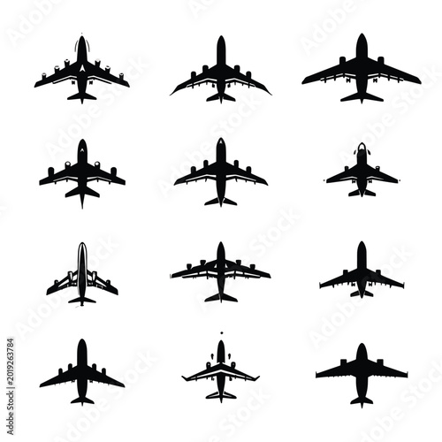 Airplane Silhouettes in Various Positions.
