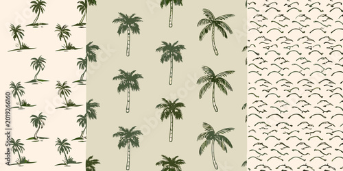 Cuadro en lienzo Palm tree patterns and designs in a tropical style beige and green color scheme