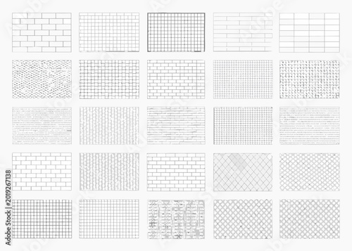Obraz na plátně Collection of thirty six geometric brick and grid patterns on a white background