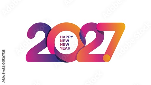 Vibrant Gradient 2027 New Year Typographic Design with Bold Curved Numerals and Repeating Greeting for Festive Cards Banners and Digital Celebrations