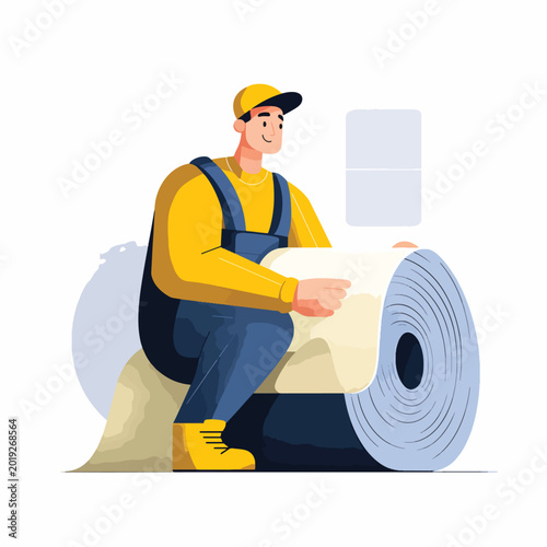 Man sitting with large roll paper.